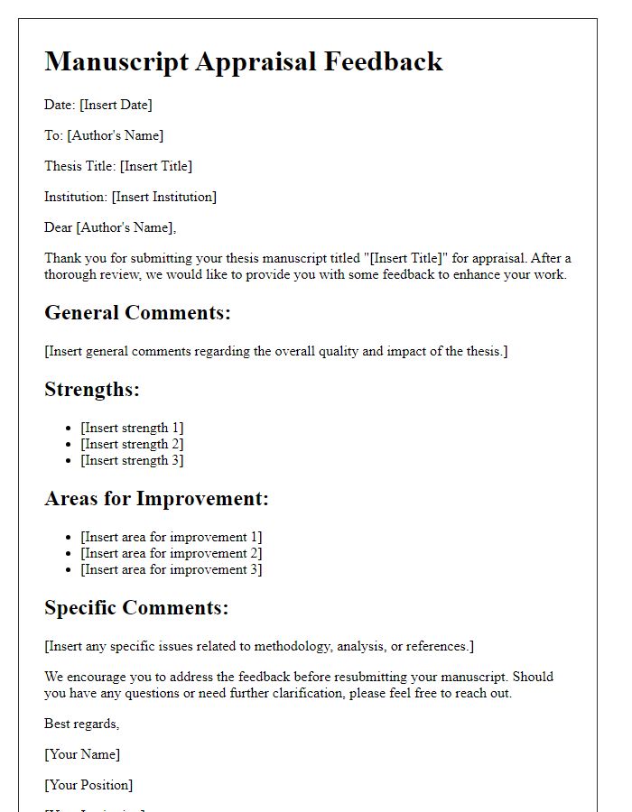 Letter template of manuscript appraisal feedback for thesis submissions