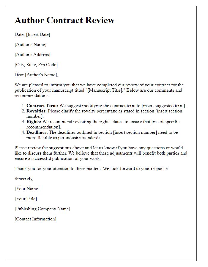 Letter template of author contract review