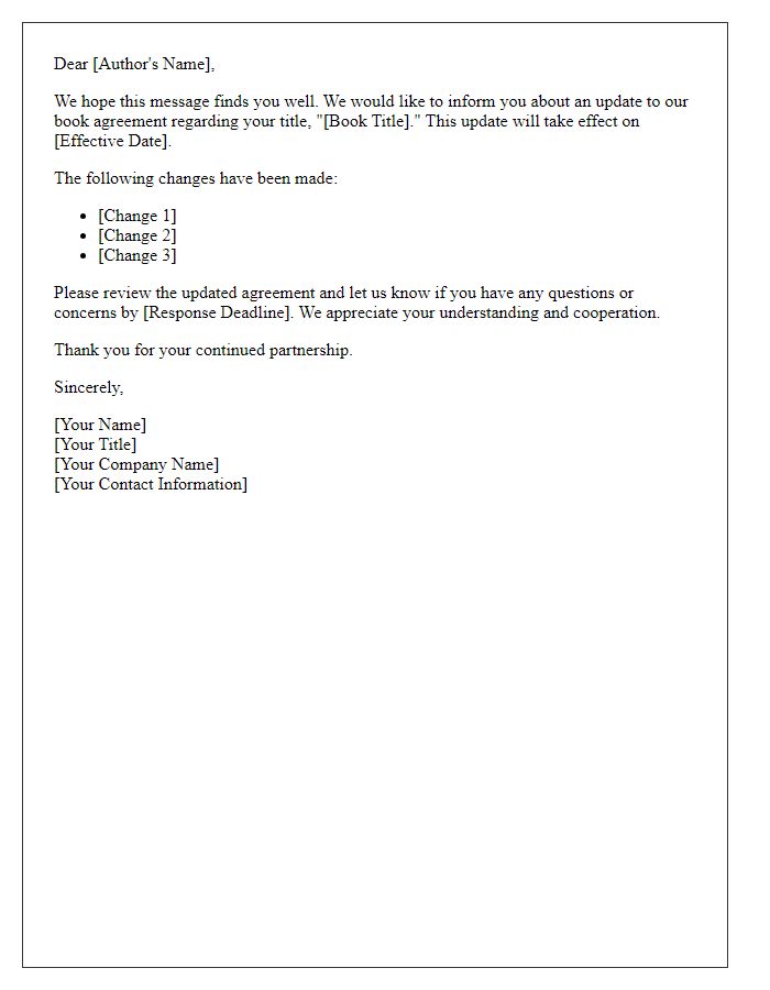 Letter template of book agreement update