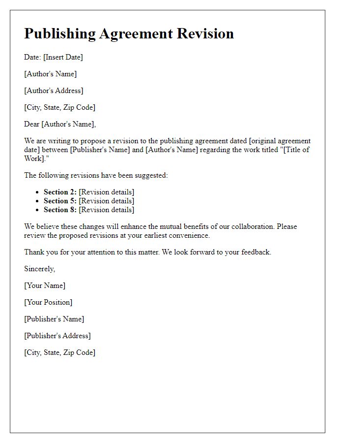 Letter template of publishing agreement revision