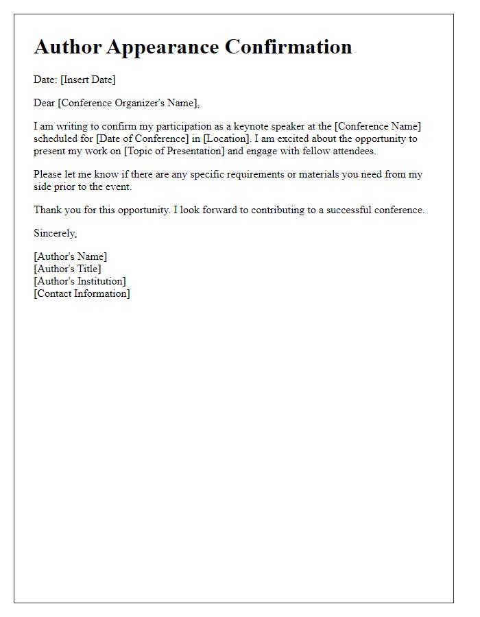 Letter template of author appearance confirmation for conference keynote