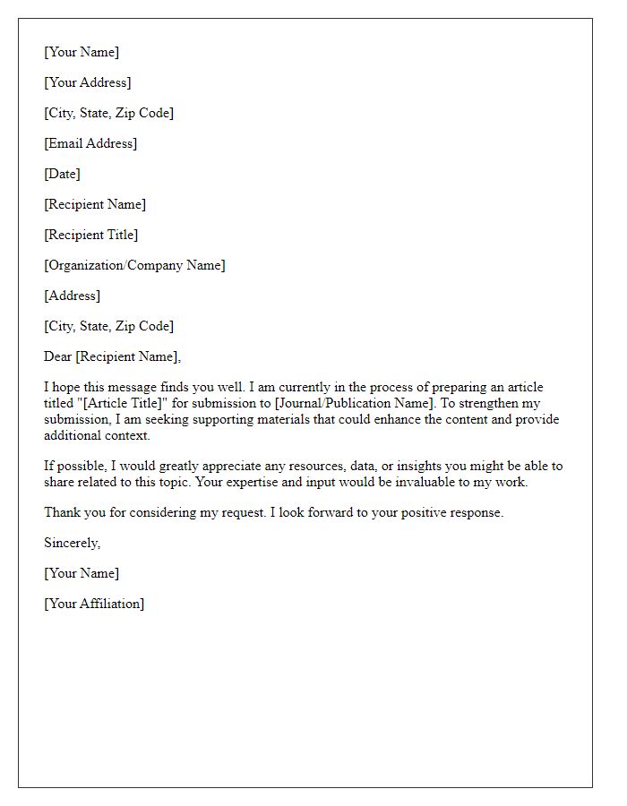 Letter template of author requesting supporting materials for article submission