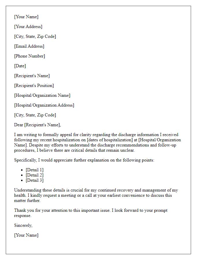 Letter template of appeal for discharge information clarity