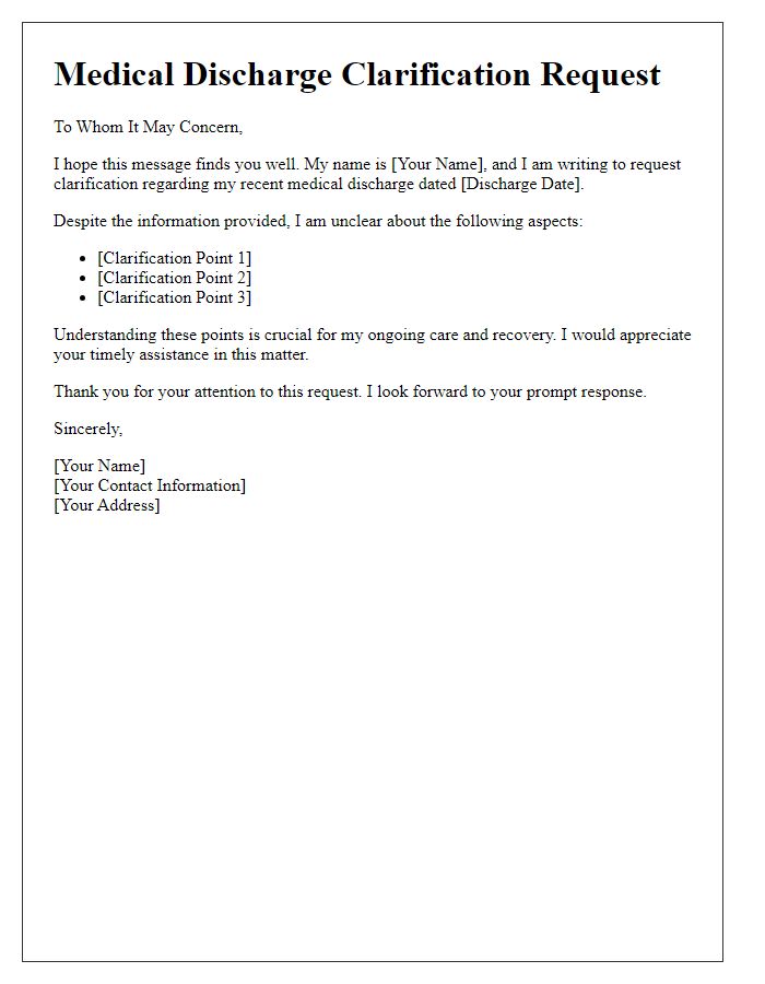 Letter template of medical discharge clarification request