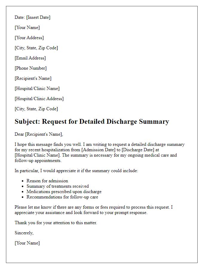 Letter template of request for detailed discharge summary