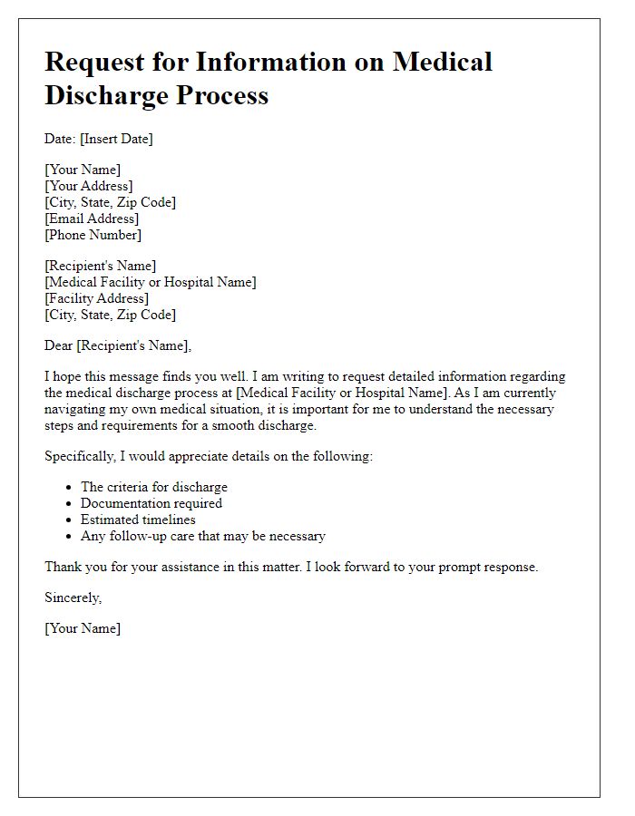 Letter template of seeking details on medical discharge process