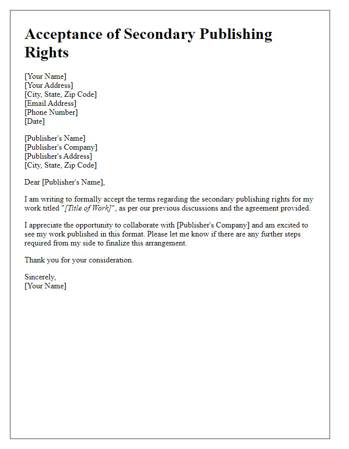 Letter template of acceptance for secondary publishing rights terms