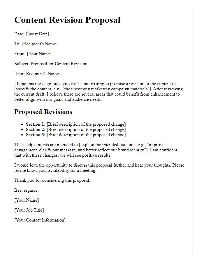 Letter template of content revision proposal