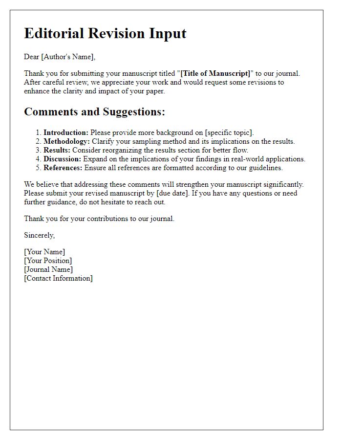 Letter template of editorial revision input
