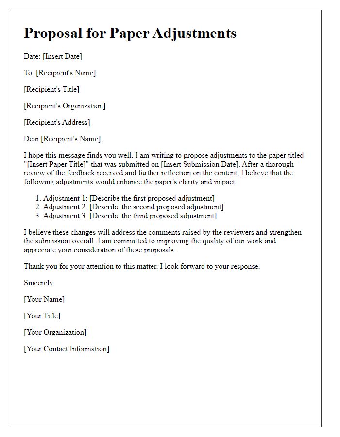 Letter template of paper adjustment proposals