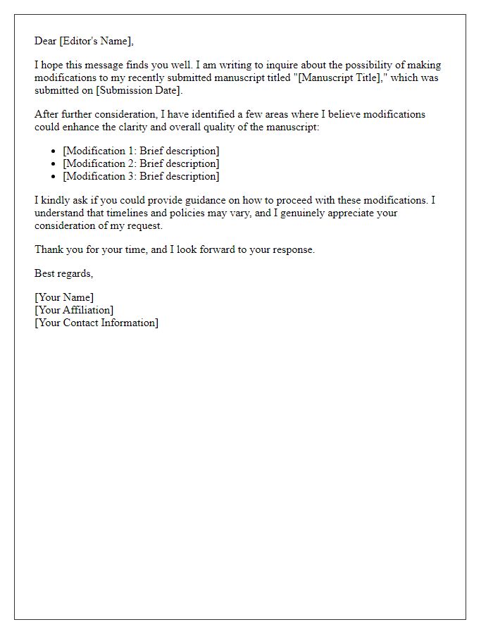 Letter template of publication modification inquiries