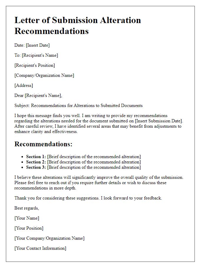 Letter template of submission alteration recommendations