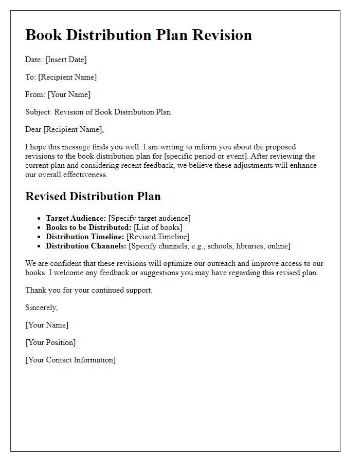 Letter template of book distribution plan revision