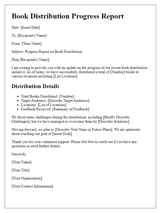 Letter template of book distribution progress report