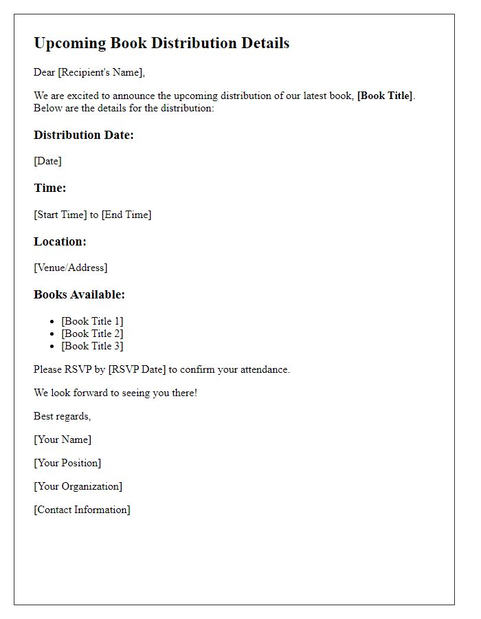 Letter template of upcoming book distribution details