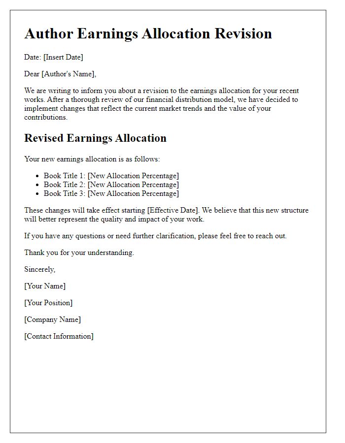 Letter template of Author Earnings Allocation Revision