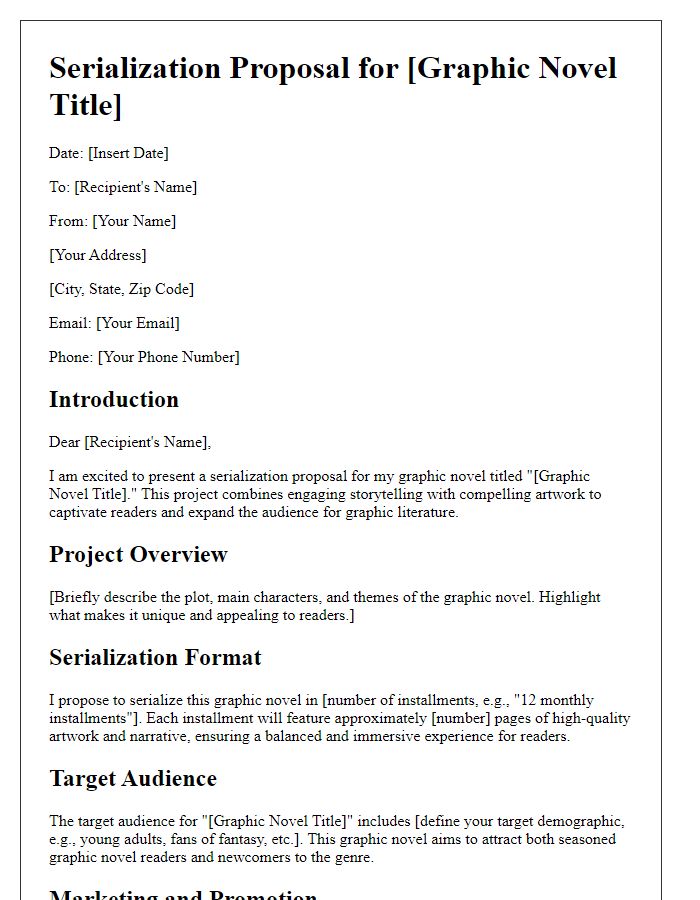 Letter template of a serialization proposal for a graphic novel.