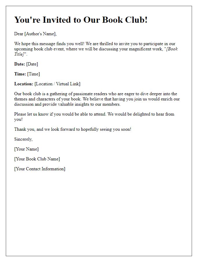 Letter template of author reader book club invitation