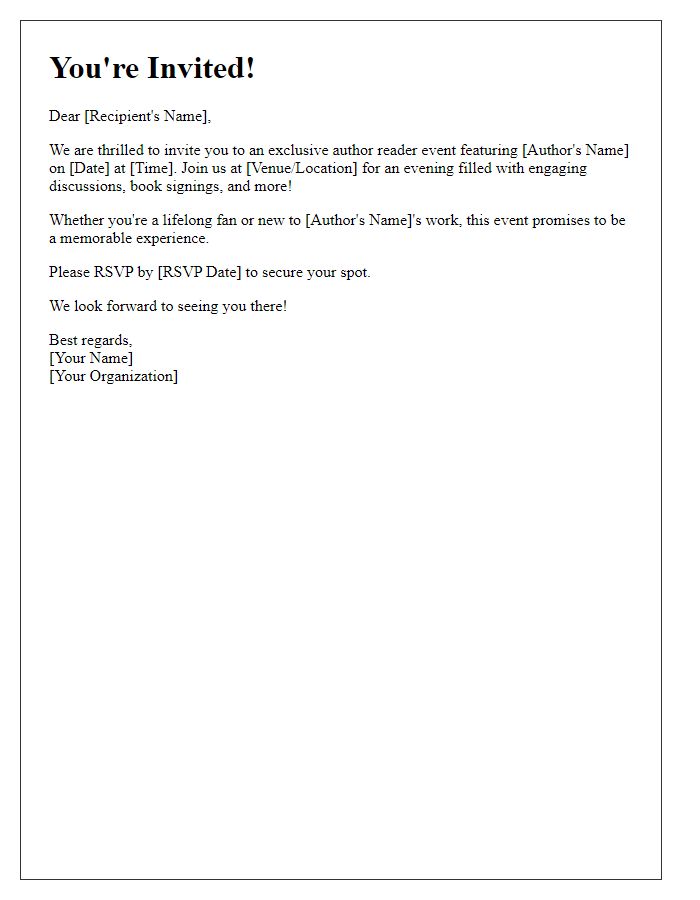 Letter template of author reader event invitation