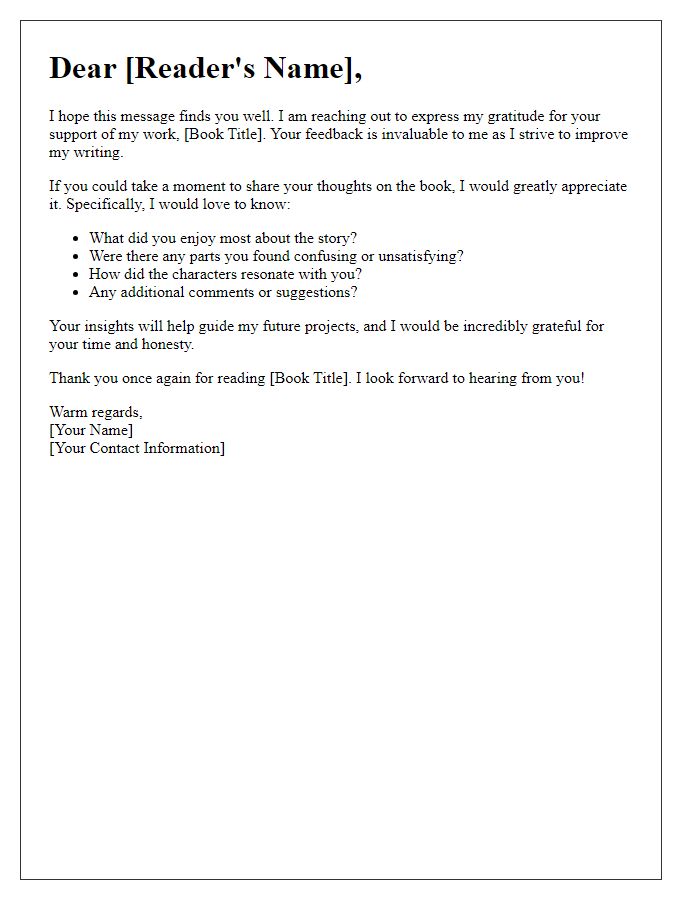 Letter template of author reader feedback request