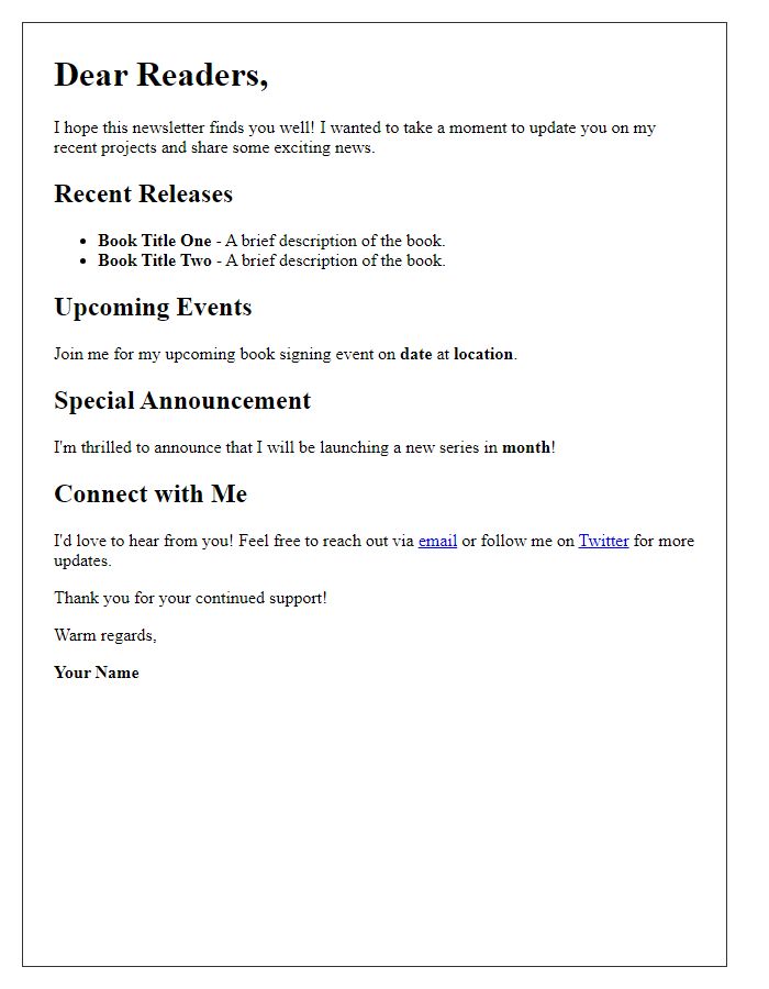 Letter template of author reader newsletter update