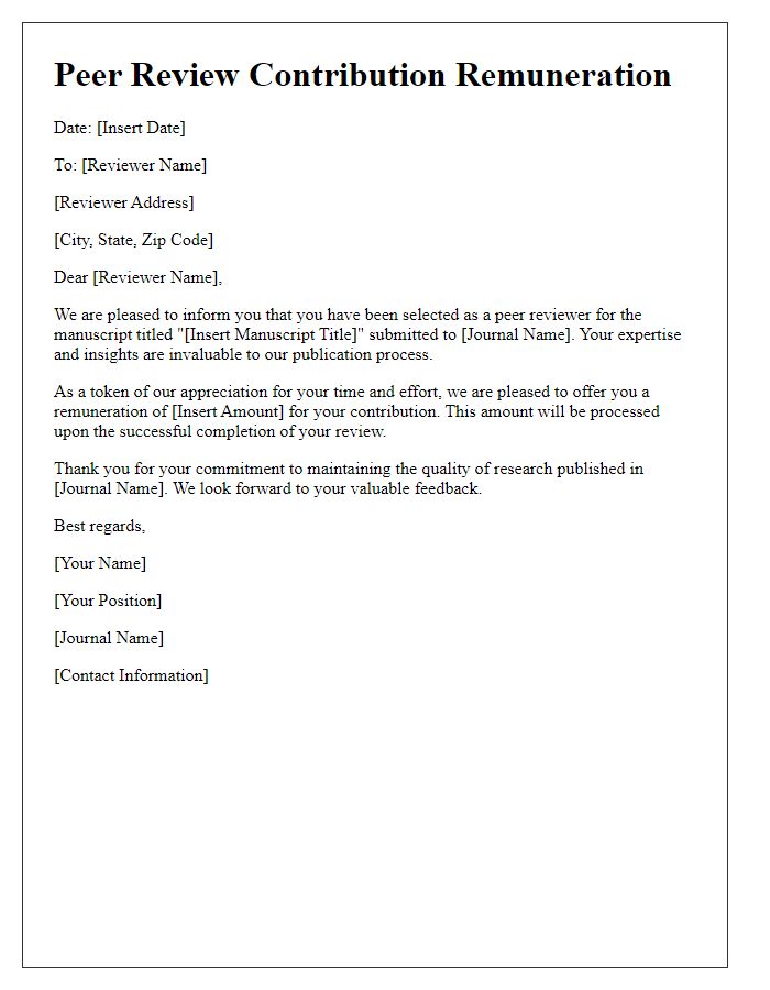 Letter template of remuneration for peer review contributions.