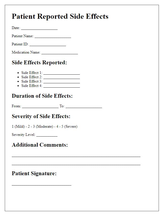 Letter template of patient-reported medication side effects for clinical assessment.