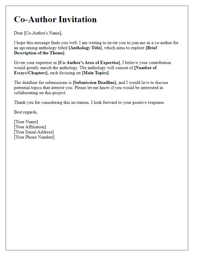 Letter template of anthology co-author invitation