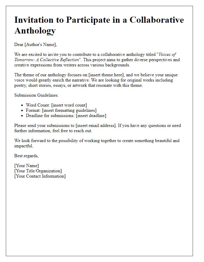 Letter template of collaborative anthology project invitation