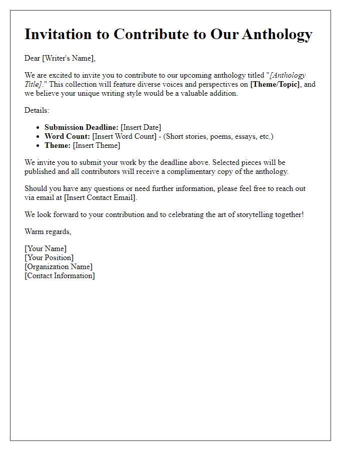 Letter template of invitation for anthology writers