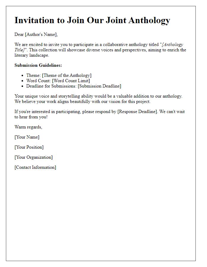 Letter template of joint anthology participation invitation