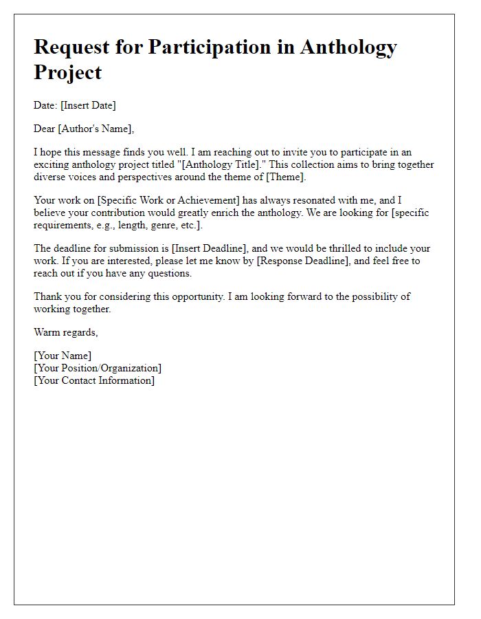 Letter template of request for participation in anthology project