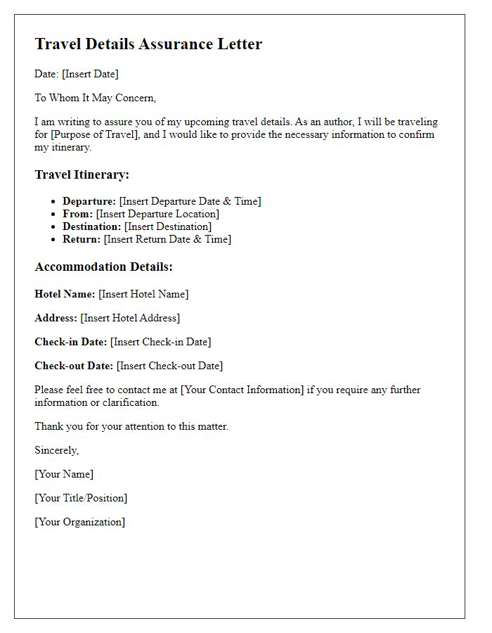 Letter template of author travel details assurance