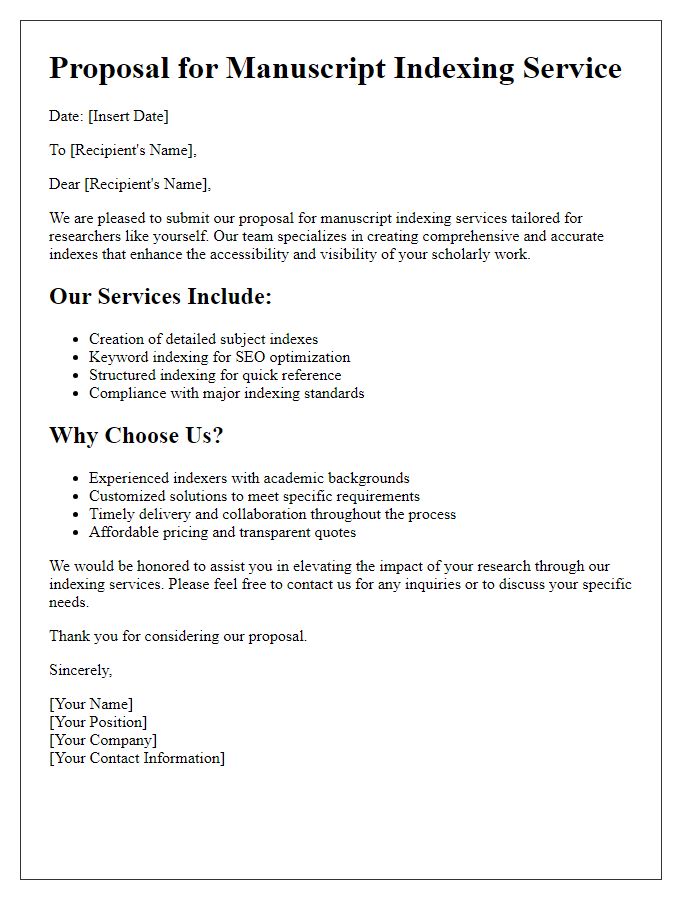 Letter template of manuscript indexing service proposal for researchers