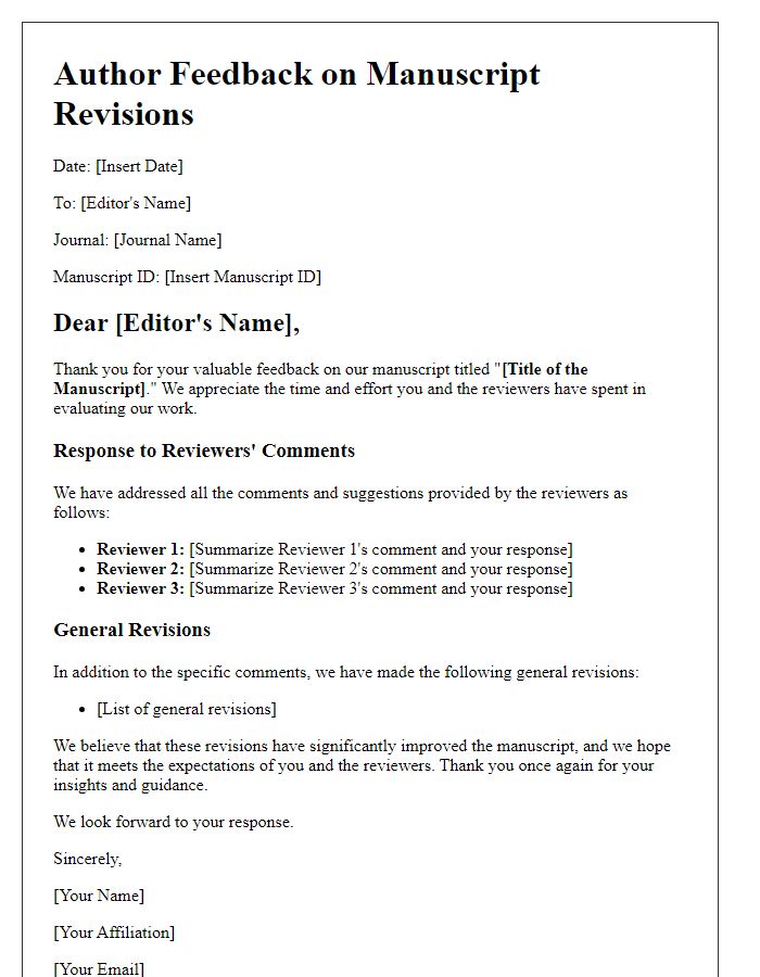 Letter template of author feedback on research paper revisions.