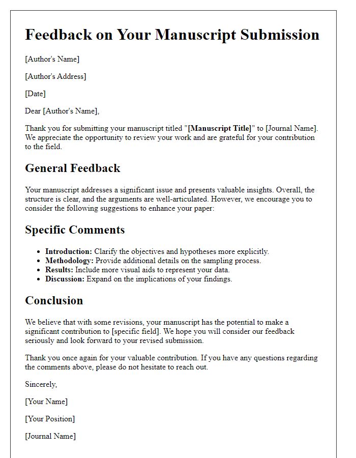 Letter template of comprehensive feedback on author submissions.