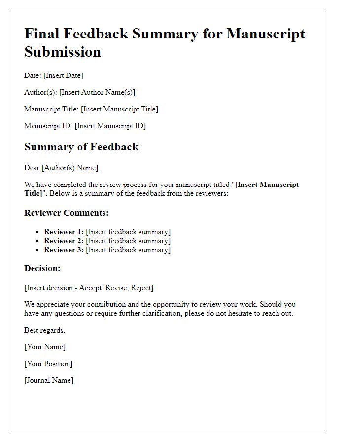 Letter template of final feedback summary for submitted manuscripts.