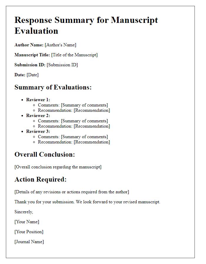 Letter template of response summary for author manuscript evaluations.