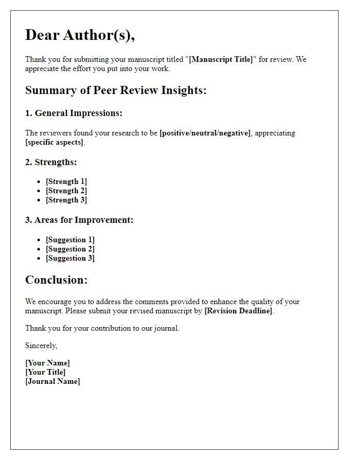 Letter template of summarizing peer review insights for authors.