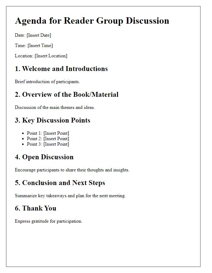 Letter template of agenda outline for reader group discussion facilitation