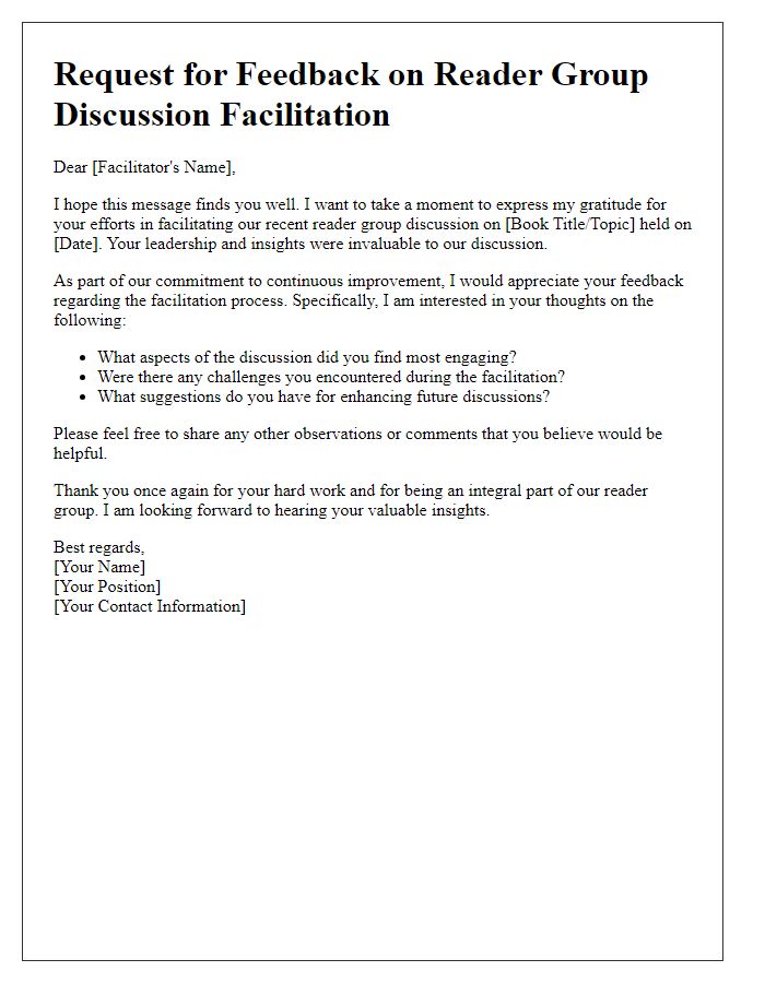 Letter template of feedback request for reader group discussion facilitation