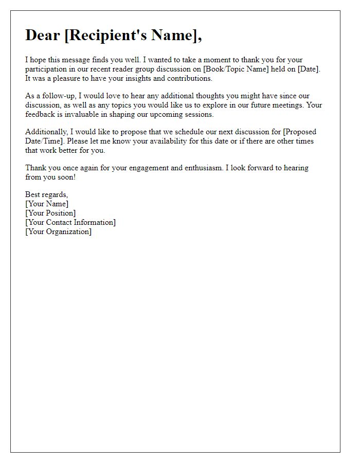 Letter template of follow-up communication for reader group discussion facilitation