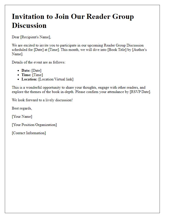 Letter template of invitation for reader group discussion facilitation