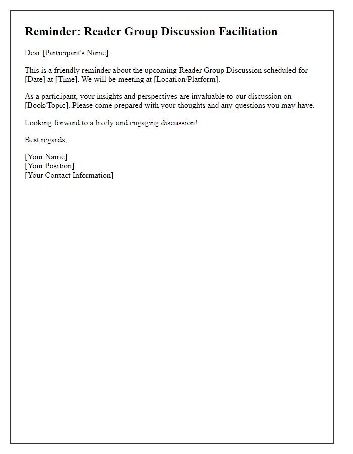 Letter template of participant reminder for reader group discussion facilitation