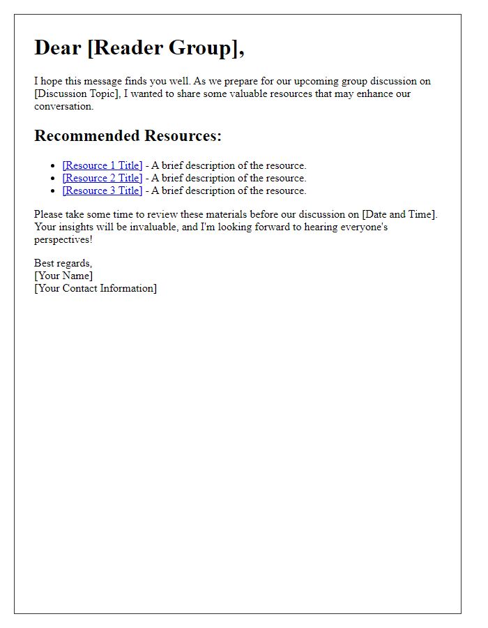 Letter template of resources sharing for reader group discussion facilitation