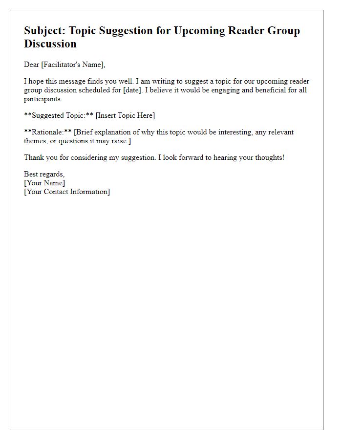 Letter template of topic suggestion for reader group discussion facilitation