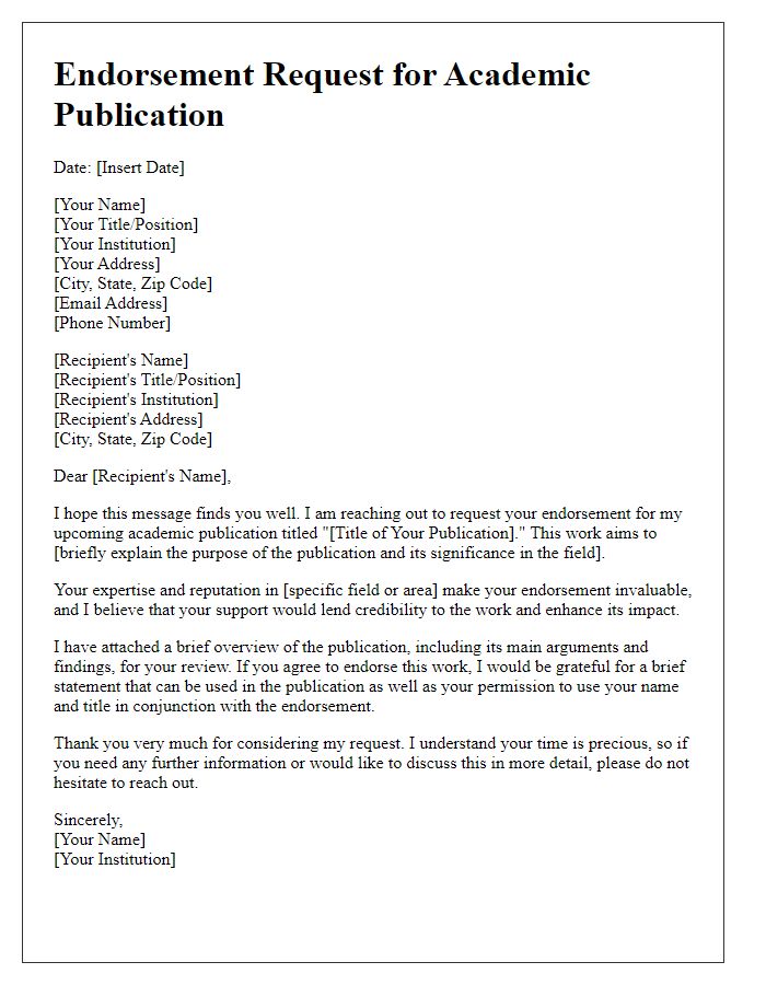 Letter template of endorsement request for an academic publication