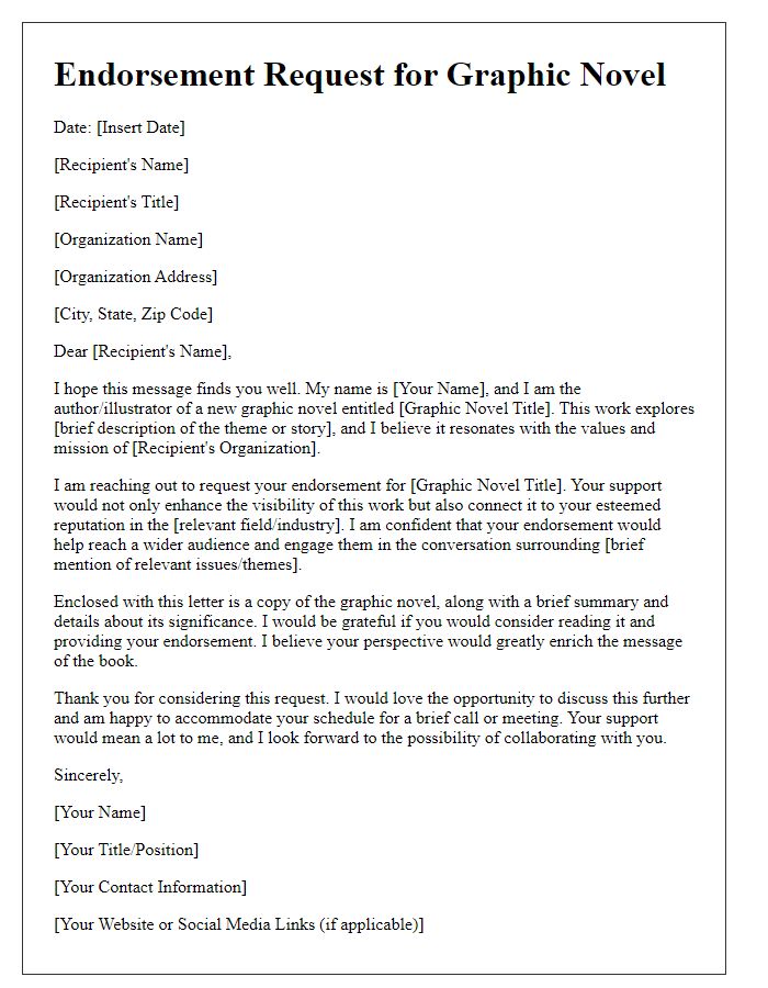 Letter template of endorsement request for a graphic novel