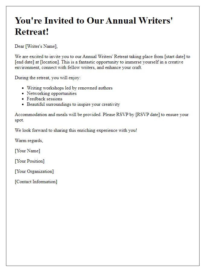 Letter template of annual writers retreat invitation