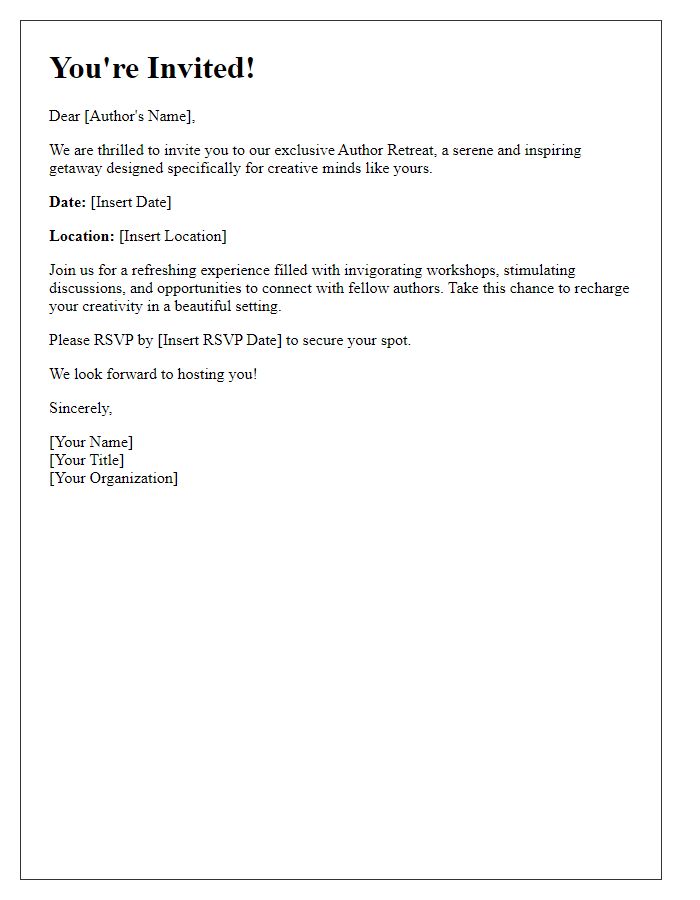 Letter template of exclusive author retreat invitation